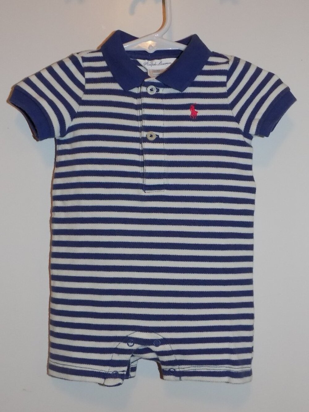 RALPH LAUREN POLO Blue & White Striped Knit Romper Sz 3M One Piece Shorts